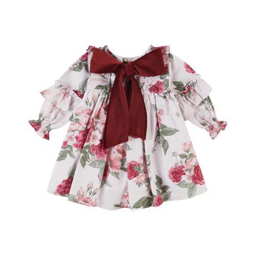 DEOLINDA BABY GIRL FLORAL LONG SLEEVE WOVEN DRESS PINK