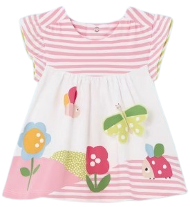 MAYORAL BABY GIRL PINK STRIPE COTTON DRESS