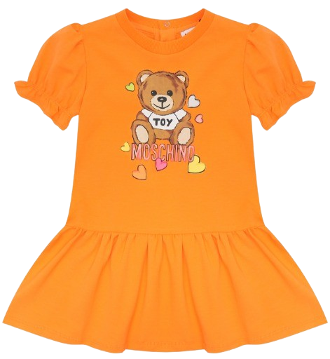 MOSCHINO BABY GIRL TEDDY HEART DRESS ORANGE
