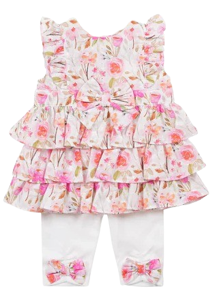 MINTINI BABY GIRL FLORAL  DRESS WITH LEGGINGS SET