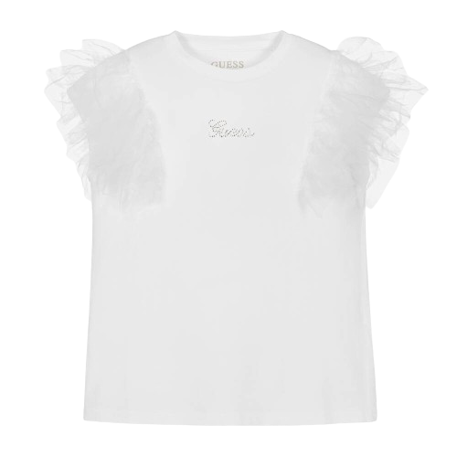 GUESS GIRL TULLE SLEEVE TSHIRT WHITE