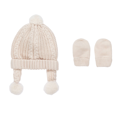 MAYORAL BABY UNISEX HAT AND MITTENS SET NATURAL