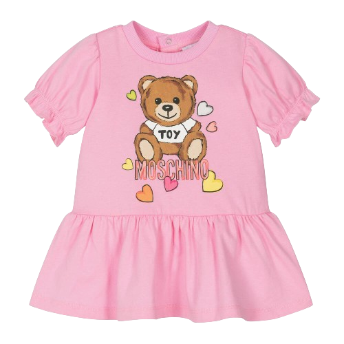 MOSCHINO BABY GIRL TEDDY BEAR HEART DRESS PINK
