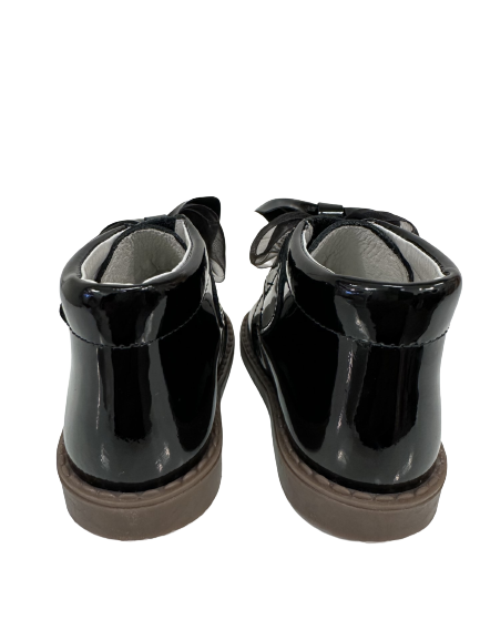 ANDANINES GIRL VELCRO BOW BOOT BLACK PATENT