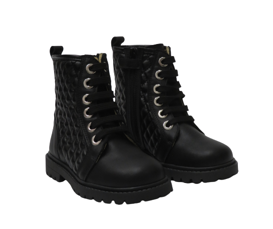 ANDANINE GIRL BLACK LEATHER CHUNKY  LACE UP BOOT