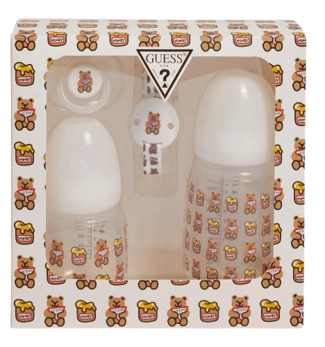 GUESS BABY UNISEX BOTTLES AND DUMMY SET CLIP