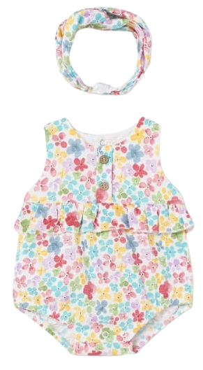 MAYORAL BABY GIRL FLOWER ROMPER WITH HEADBAND