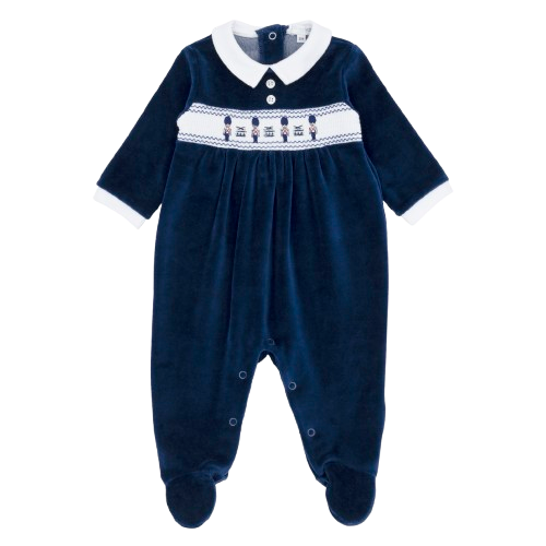 BLUES BABY BOY SMOCKED FRONT VELOUR ROMPER