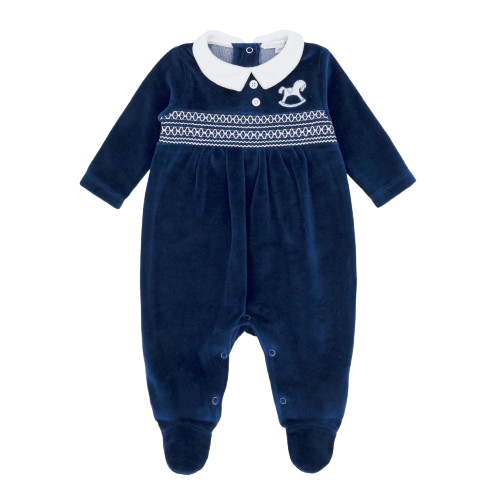 BLUES BABY BOY VELOUR ROMPER NAVY