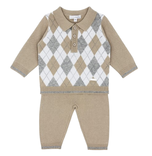 BLUES BABY BOY ARGYLE KNITTED SET BEIGE