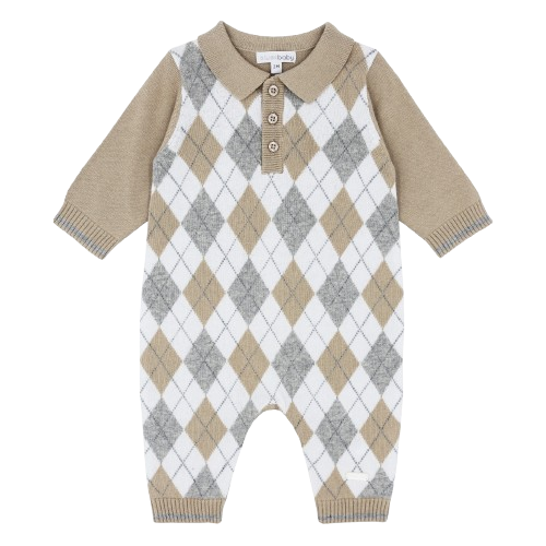 BLUES BABY BOY ARGYLE KNITTED BABYGROW