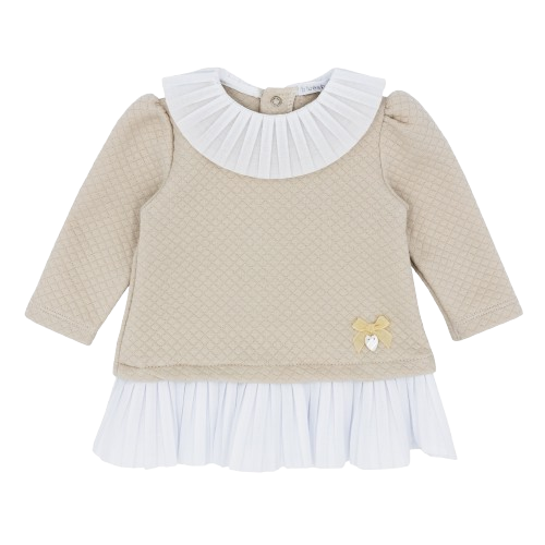 BLUES BABY GIRL RUFFLE NECK DRESS BEIGE