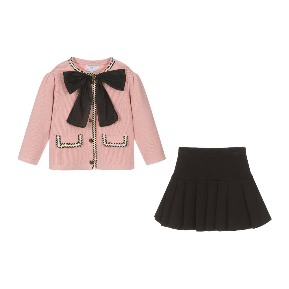 BEAU KID GIRL KNITTED SKIRT AND JACKET SET PINK