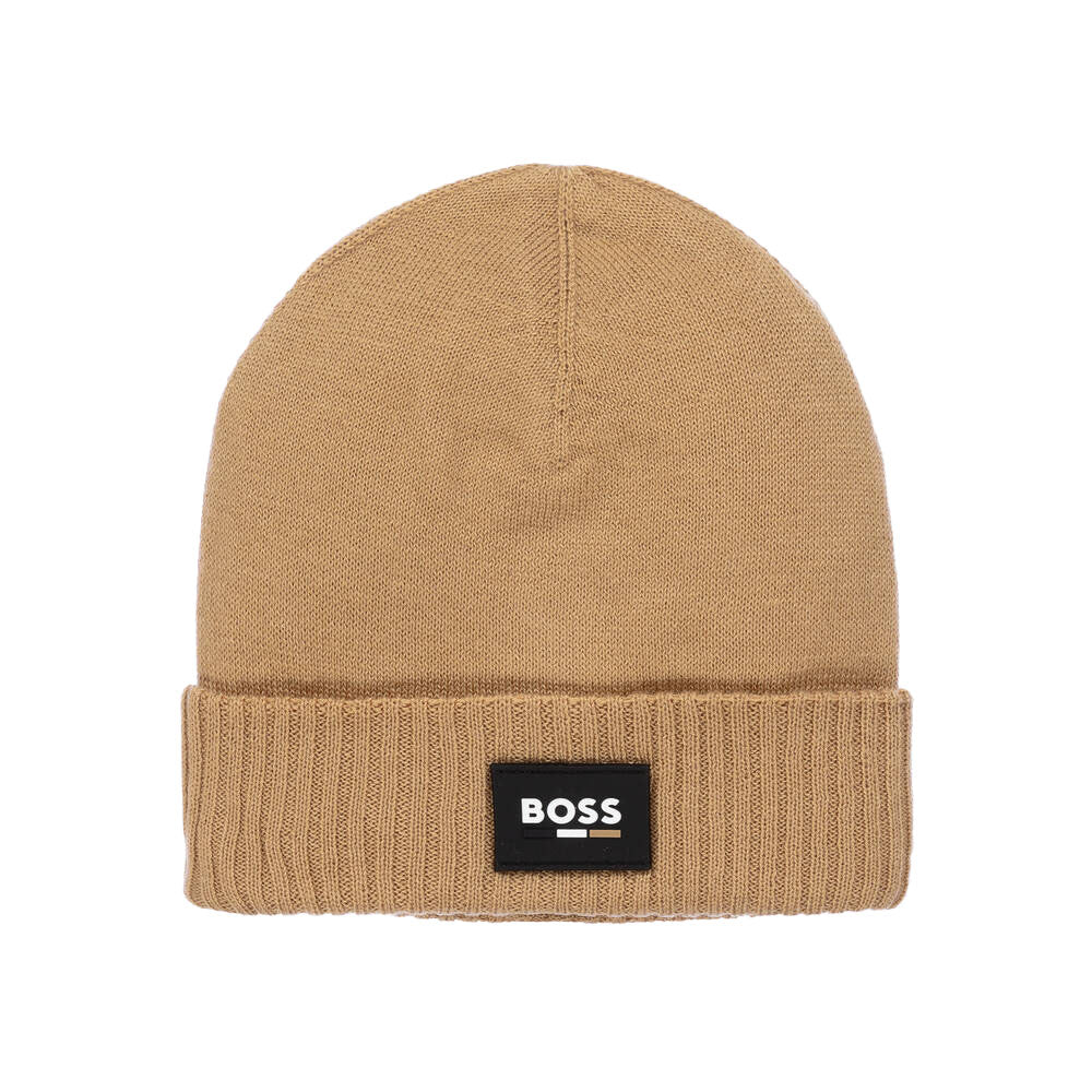 BOSS BOY PULL BEANIE LOGO HAT BROWN