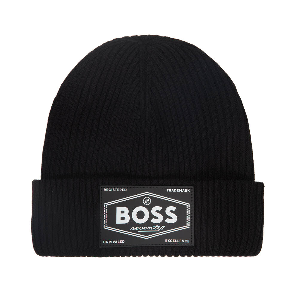 BOSS BOY BEANIE WITH LOGO BADGE BLACK