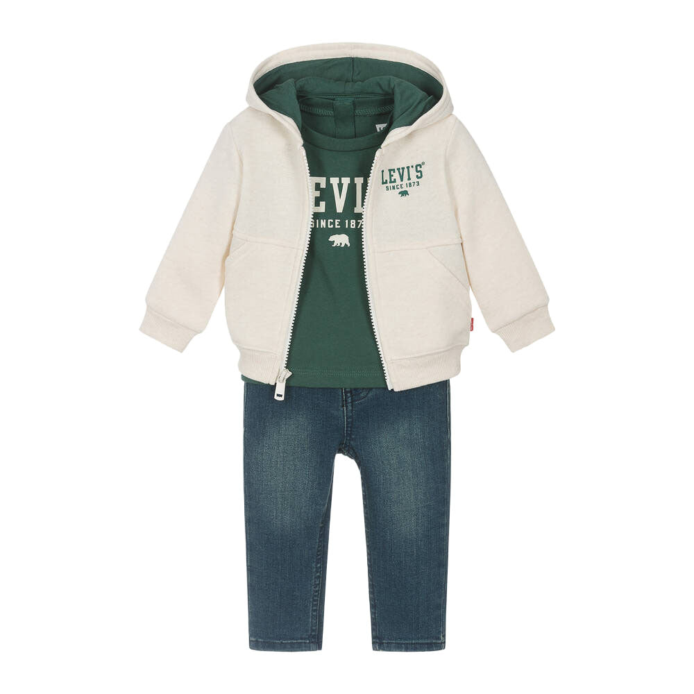 LEVI BABY BOYS COTTON TOP WITH  HOODIE AND JEANS SET