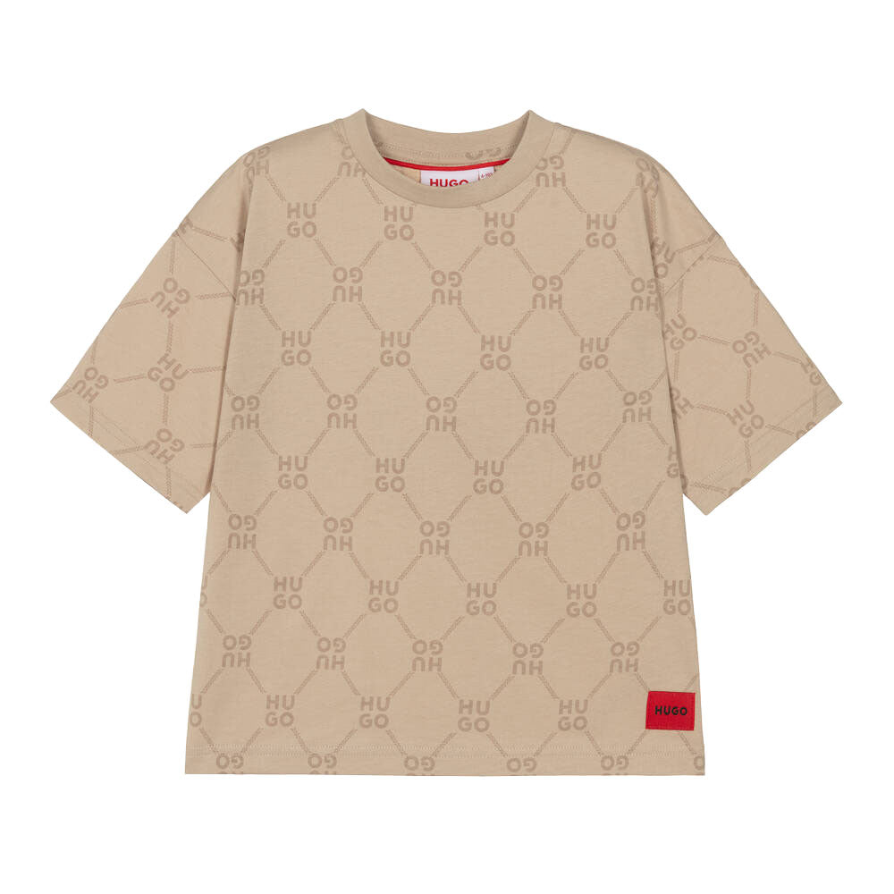 HUGO BOY MONOGRAM T SHIRT BEIGE