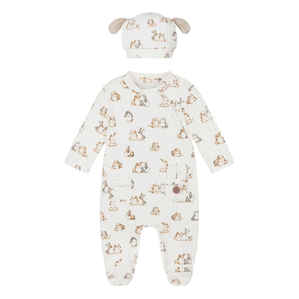 MAYORAL BABY UNISEX RABBIT ROMPER WITH HAT