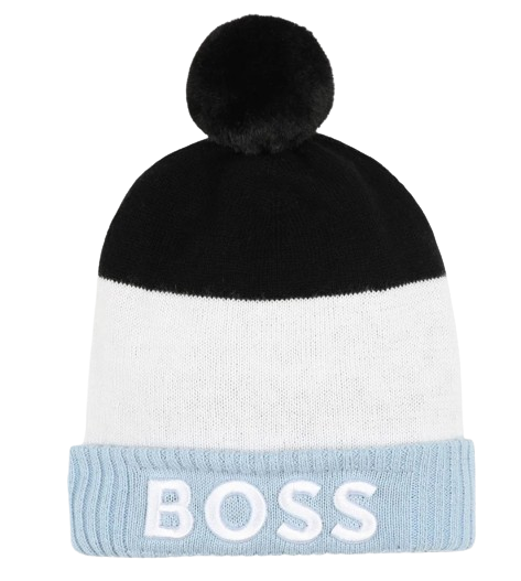 BOSS BABY BOY KNITTED COLOUR BLOCK  POM POM HAT