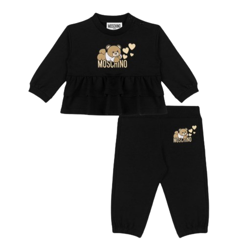 MOSCHINO BABY GIRL FRILL TEDDY TRACKSUIT BLACK