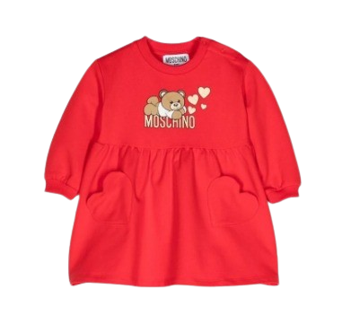 MOSCHINO BABY GIRL TEDDY HEARTS DRESS RED