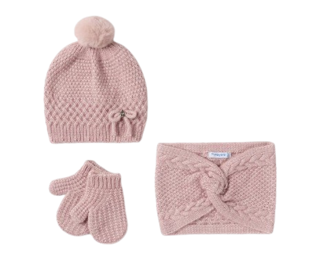 MAYORAL BABY GIRL HAT, SCARF AND MITTENS SET PINK