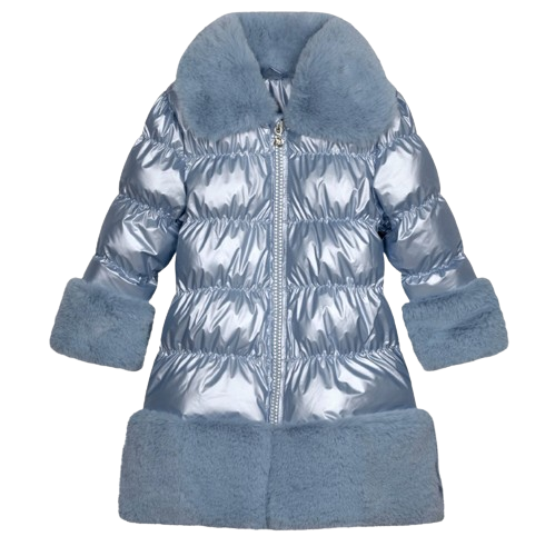 ADEE GIRL SARAH FUR TRIM COAT BLUE