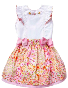 PRETTY ORIGINAL FLORAL SKIRT AND BLOUSE SET WITH HAIR CLIP