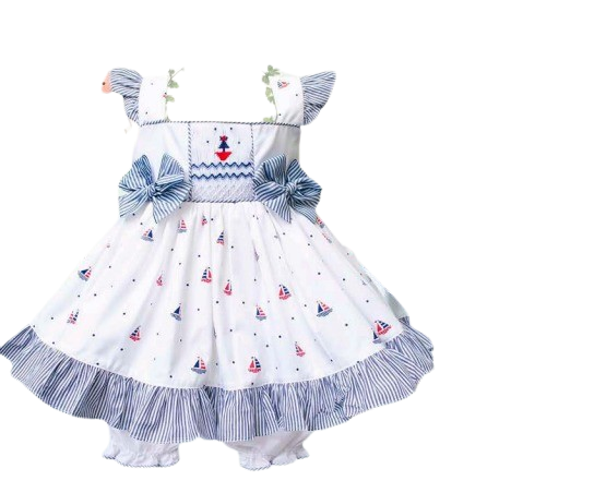 PRETTY ORIGINALS GIRL NAUTICAL DRESS WITH BLOOMERS