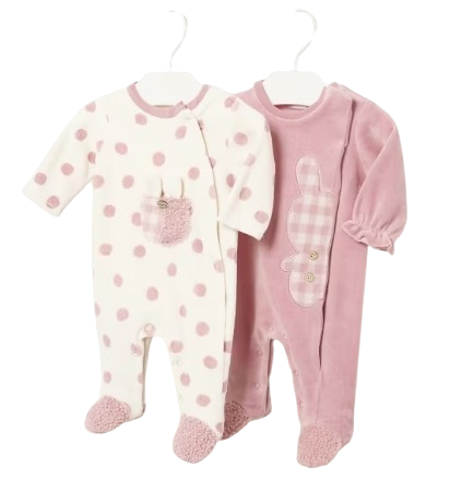 MAYORAL BABY GIRL VELOUR TEDDY LOGO 2 PACK SET