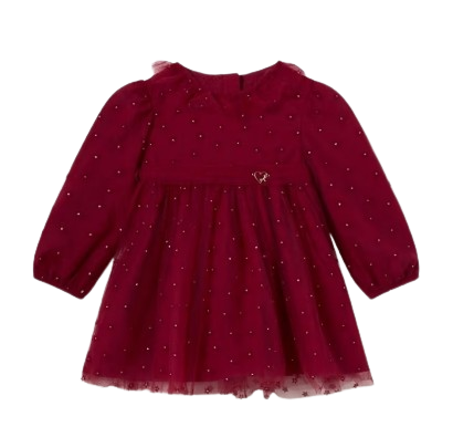 MAYORAL BABY GIRL DEEP RED TULLE EMBROIDED FLOWER DRESS