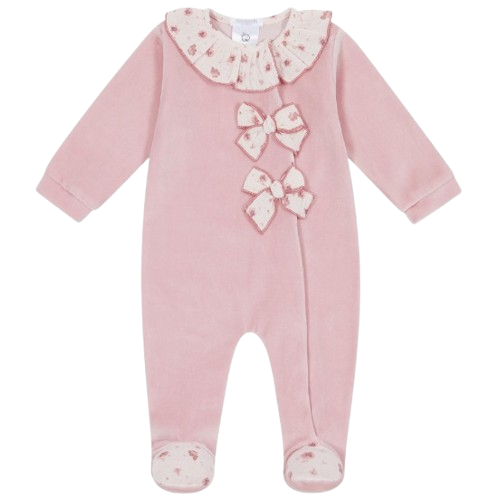 DEOLINDA BABY GIRL PINK BOW VELOUR BABYGROW