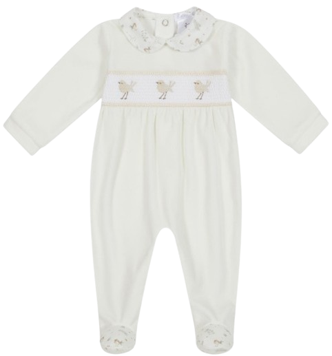 DEOLINDA BABY GIRL BIRDY VELOUR BABYGROW OFF WHITE