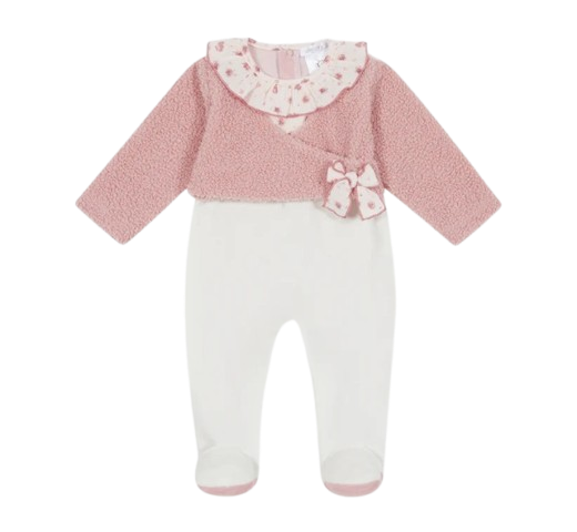 DEOLINDA BABY GIRL PINK/WHITE BABYGROW WITH PINK KNIT OVERLAY