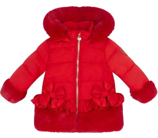 LITTLE ADEE BABY GIRL HONEY RED FAUX FUR TRIMMED COAT RED