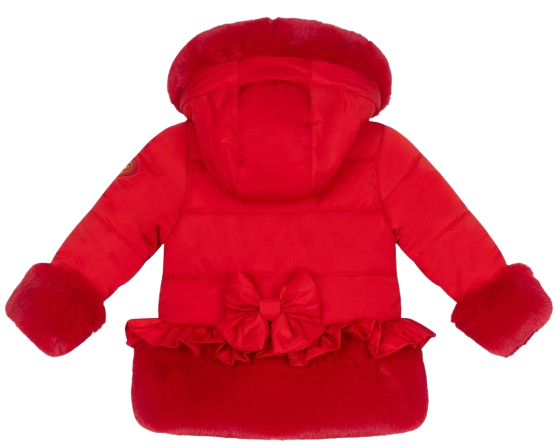 LITTLE ADEE BABY GIRL HONEY RED FAUX FUR TRIMMED COAT RED