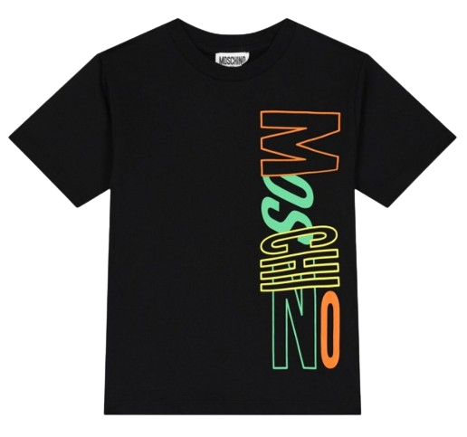 MOSCHINO BOY COTTON LOGO T SHIRT BLACK