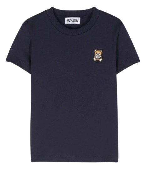 MOSCHINO BOY SMALL TEDDY  LOGO T SHIRT NAVY