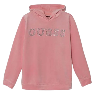 GUESS GIRL VELOUR HOODIE PINK