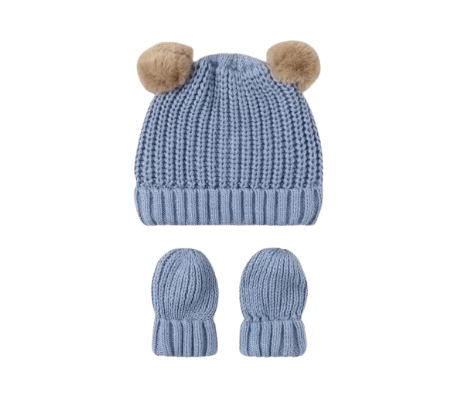 MAYORAL BABY BOY POM POM HAT AND MITTS SET BLUE