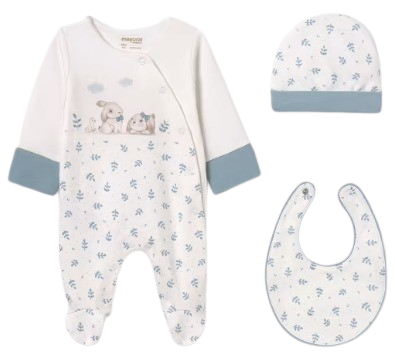 MAYORAL BABY BOY BABYGROW, HAT AND BIB GIFT SET BLUE