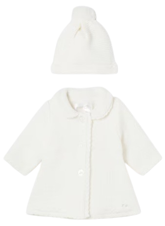 MAYORAL BABY UNISEX KNITTED CARDIGAN COAT AND HAT SET