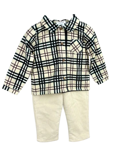 DEOLINDA BABY BOY CHECKED SHIRT AND CORD TROUSER SET