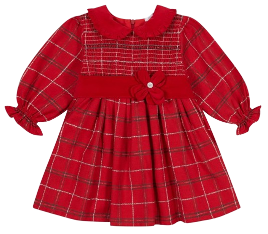 DEOLINDA BABY GIRL RED CHECKED  FLOWER DRESS RED