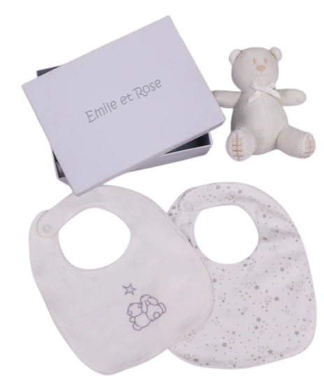 EMILE ET ROSE BABY UNISEX BIBS AND COMFORTER GIFT SET WHITE