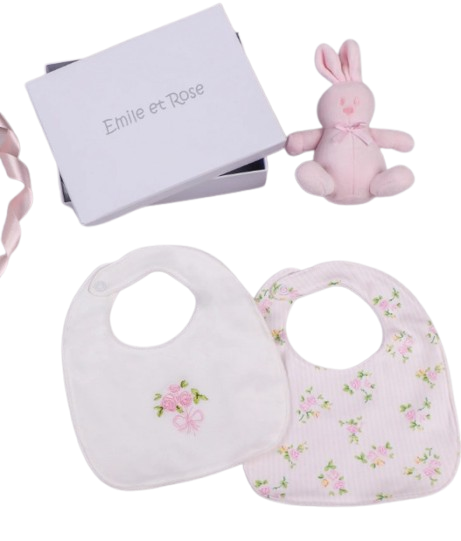 EMILE ET ROSE BABY GIRL FLORAL  BIBS AND COMFORTER SET