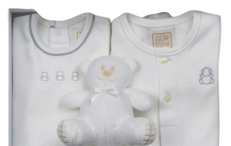 EMILE ET ROSE BABY UNISEX BABYGROWS AND TEDDY  SET WHITE