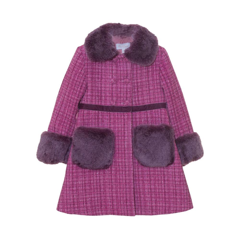 PATACHOU GIRL TWEED COAT WITH FAUX FUR TRIM PINK