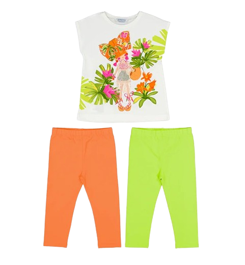 MAYORAL GIRL T SHIRTS AND TWO PAIRS OF LEGGINGS SET