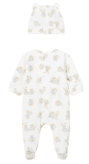 MAYORAL BABY BOY BUNNY ROMPER WITH HAT BLUE